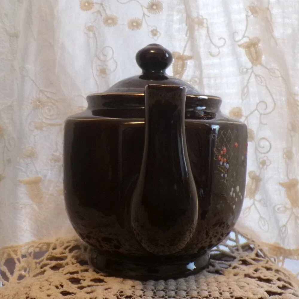 🍵 Vintage 1950s Hand‑Painted Teapot  Made in Japan  Redware Floral